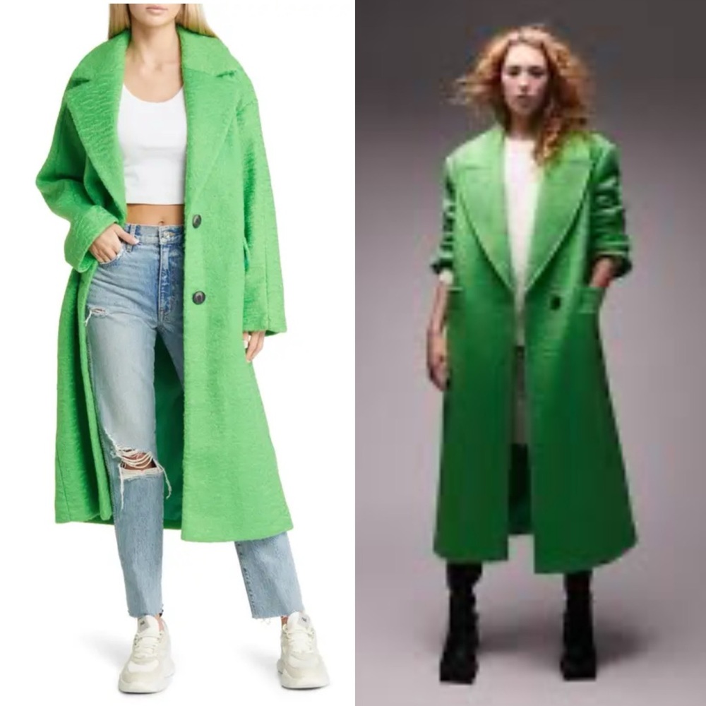 NWT ASOS Women’s US 2 Green Extreme Shoulder Brushed Overcoat Crombie Long Coat
